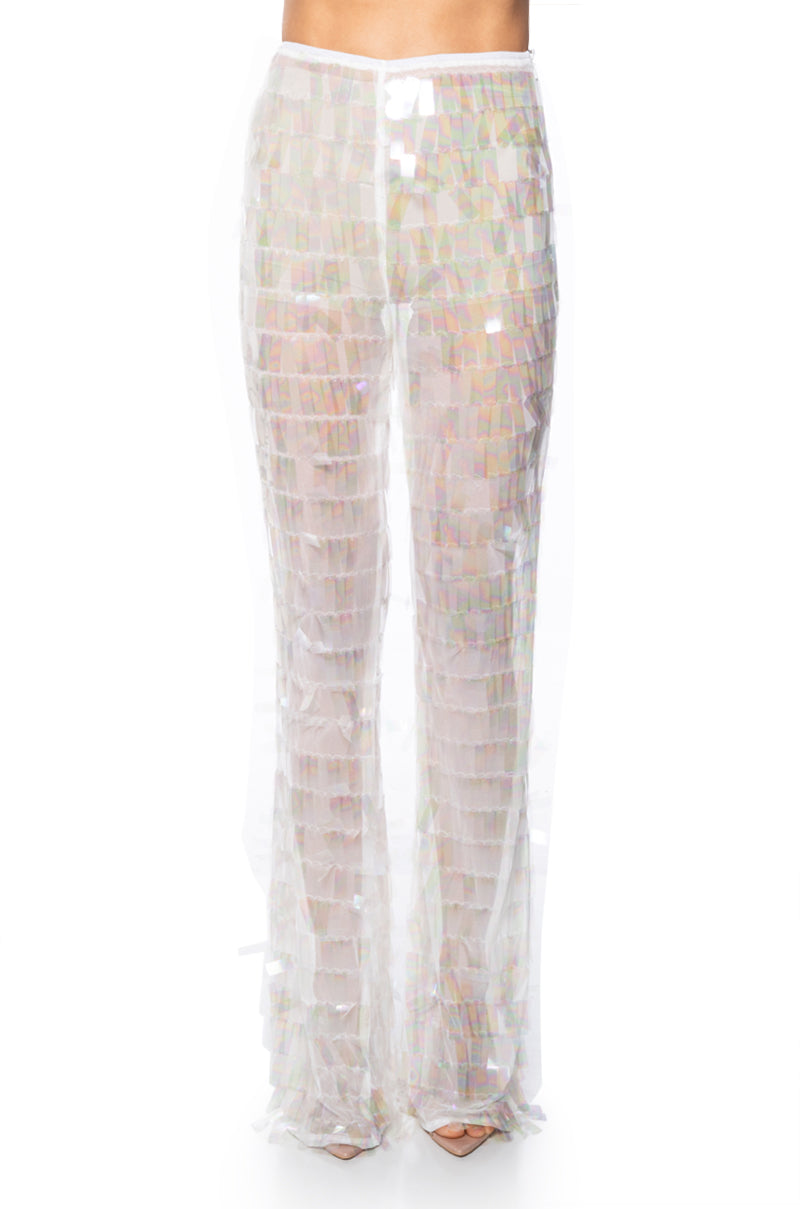 IMPRESS ME IRIDESCENT WIDE LEG SEQUIN PANT