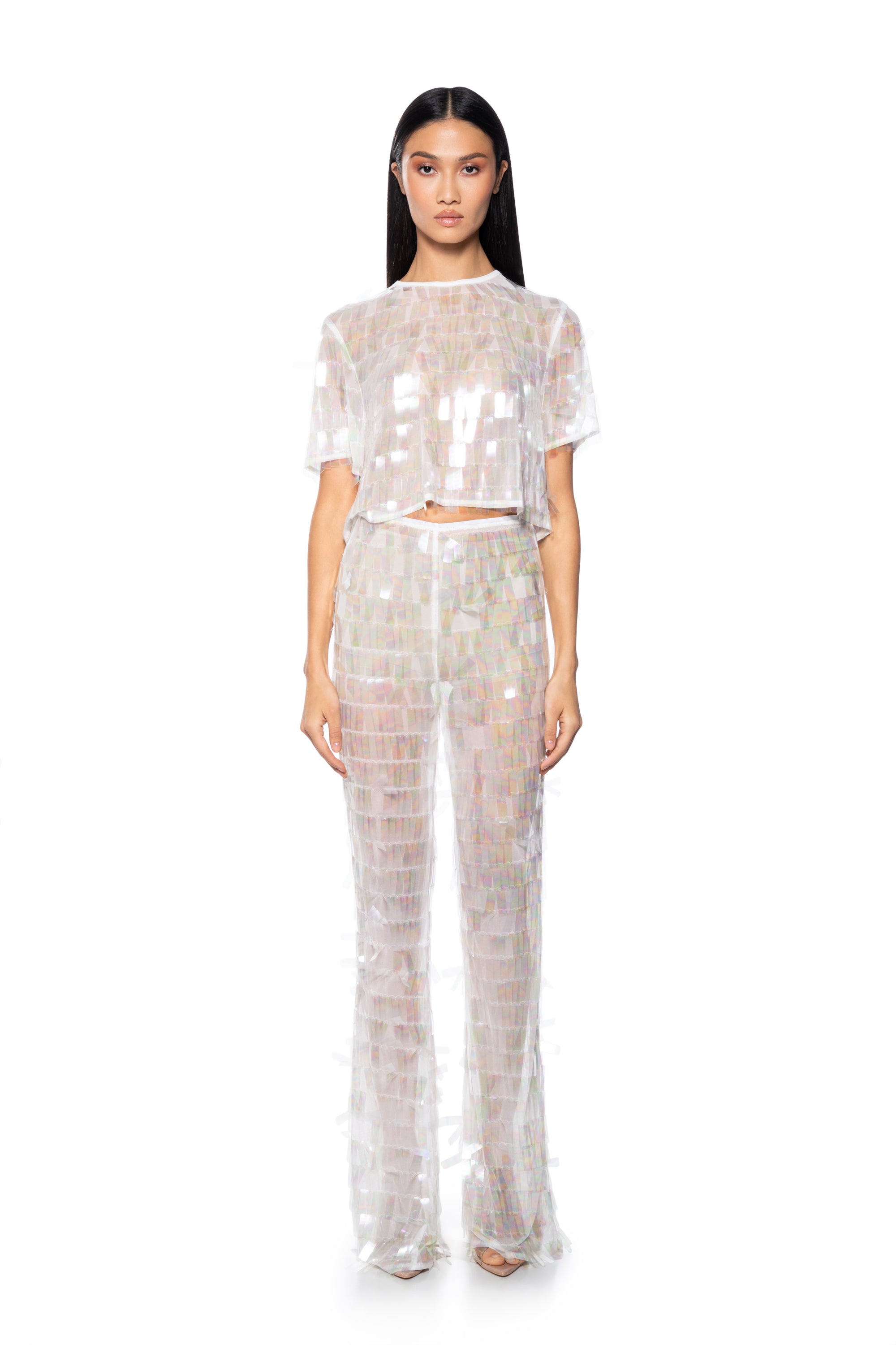 IMPRESS ME IRIDESCENT WIDE LEG SEQUIN PANT