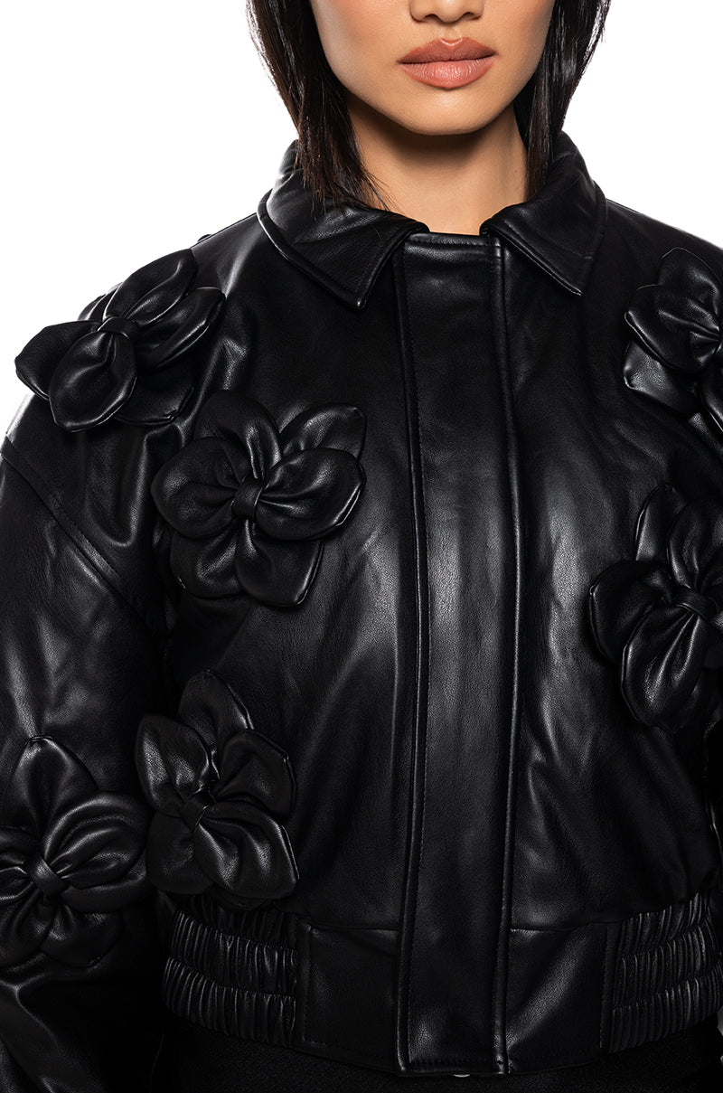 IN BLOOM FAUX LEATHER BOMBER