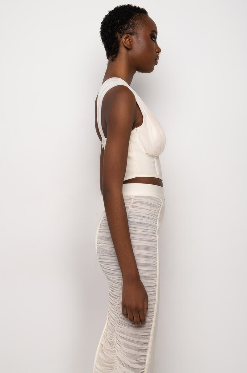 IN MY BAG ONE SHOULDER MESH DETAIL BANDAGE TANK