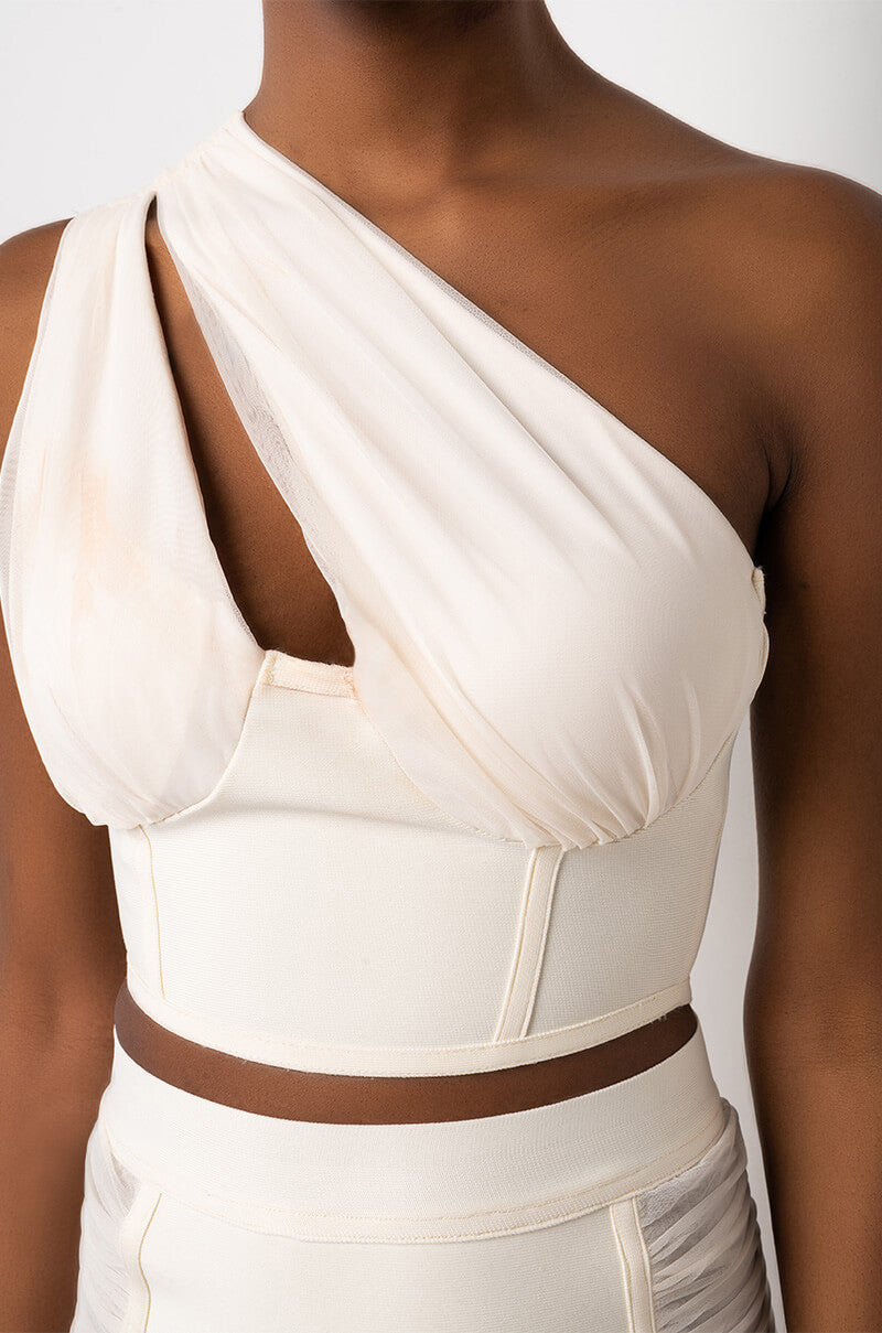 IN MY BAG ONE SHOULDER MESH DETAIL BANDAGE TANK