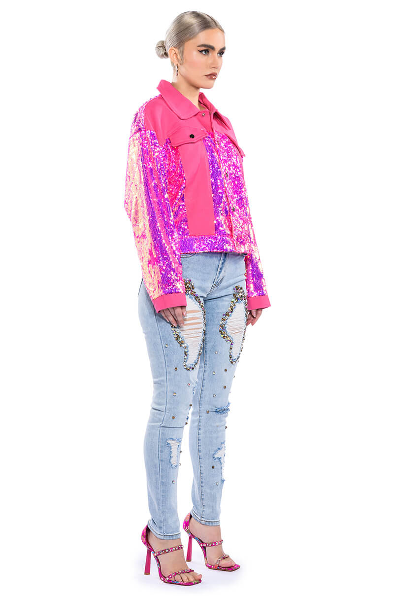 IN THE MOOD FOR LOVE SEQUIN DENIM JACKET