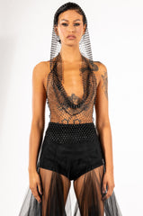 IN THE NAME OF LOVE RHINESTONE MESH CROP