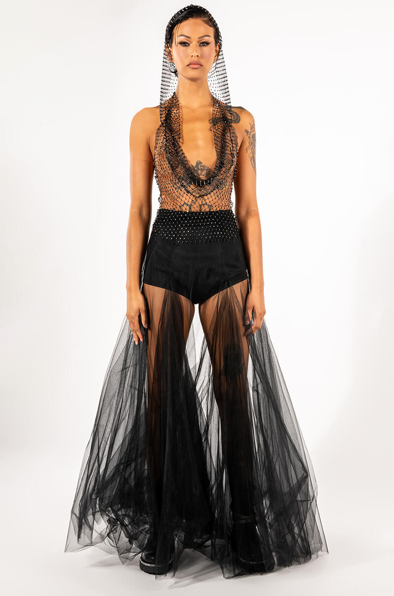 IN THE NAME OF LOVE RHINESTONE MESH CROP