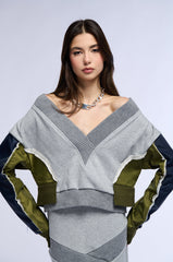 INDIE COLORBLOCKED DEEP V SWEATSHIRT