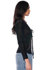 INGRID RUFFLED COLLAR TIE FRONT BLOUSE