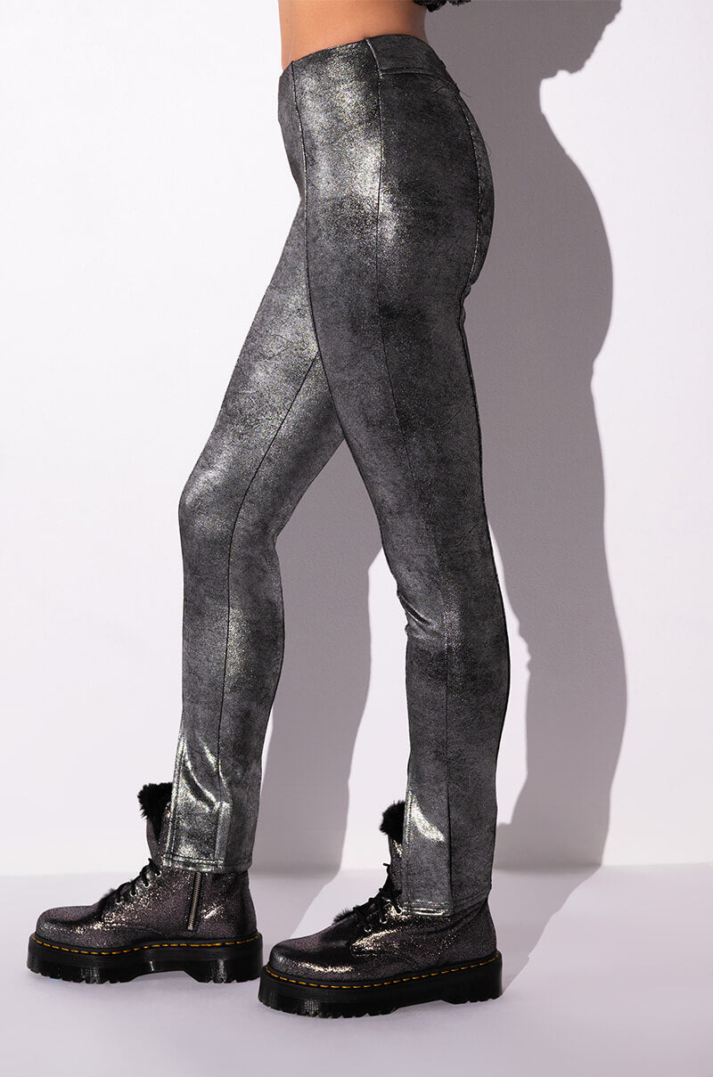 INTO THE NIGHT METALLIC SPLIT HEM PANT