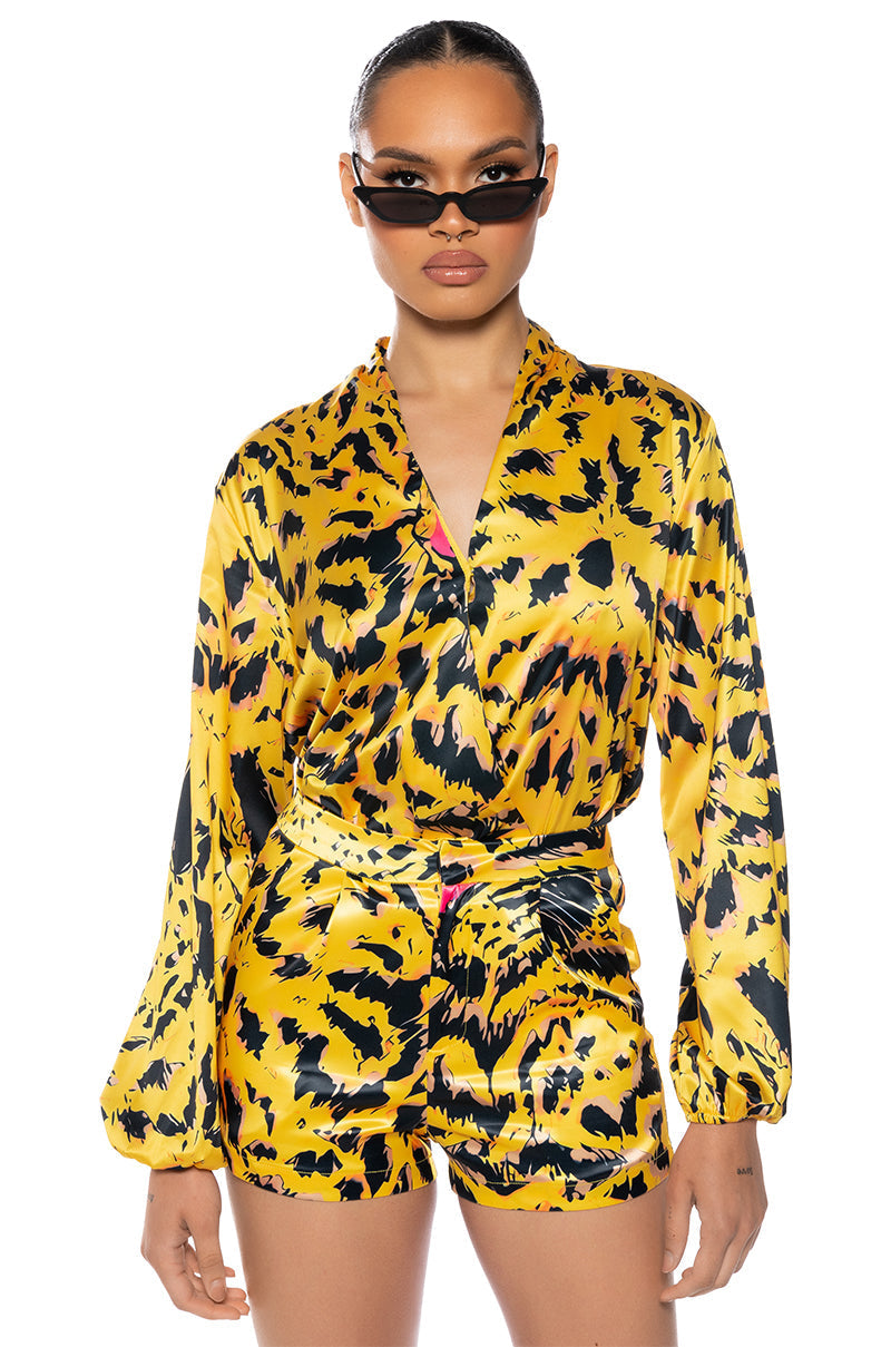 INTO THE WILD PRINTED SATIN BODYSUIT