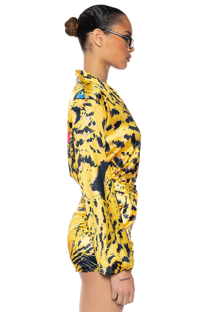 INTO THE WILD PRINTED SATIN BODYSUIT