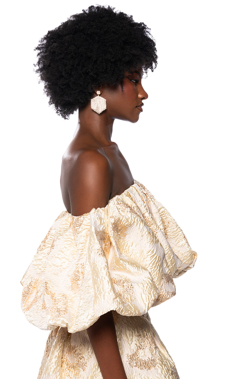 IRIS OFF THE SHOULDER BROCADE BLOUSE