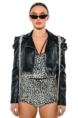 MENELI MOTO WITH RHINESTONE BRAID