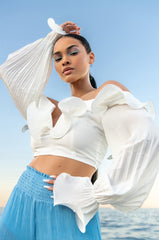 ISN'T SHE LOVELY CROPPED LONG SLEEVE RUFFLE DETAIL BLOUSE