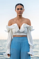 ISN'T SHE LOVELY CROPPED LONG SLEEVE RUFFLE DETAIL BLOUSE