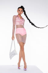 ISSA LOOK MINI RHINESTONE MESH DRESS