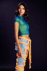 IT GIRL DOUBLE MESH CROPPED TSHIRT IN BLUE