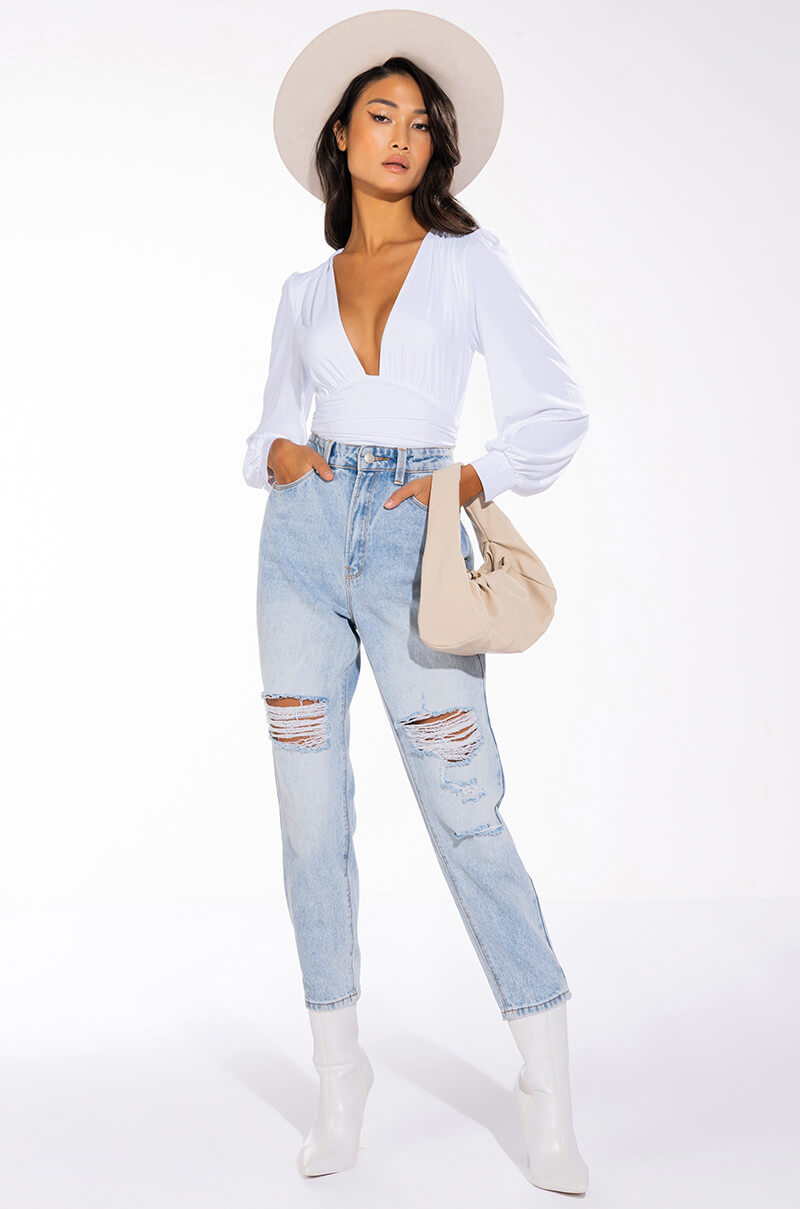 ITS GETTING LATE LONG SLEEVE VNECK CHEEKY BODYSUIT