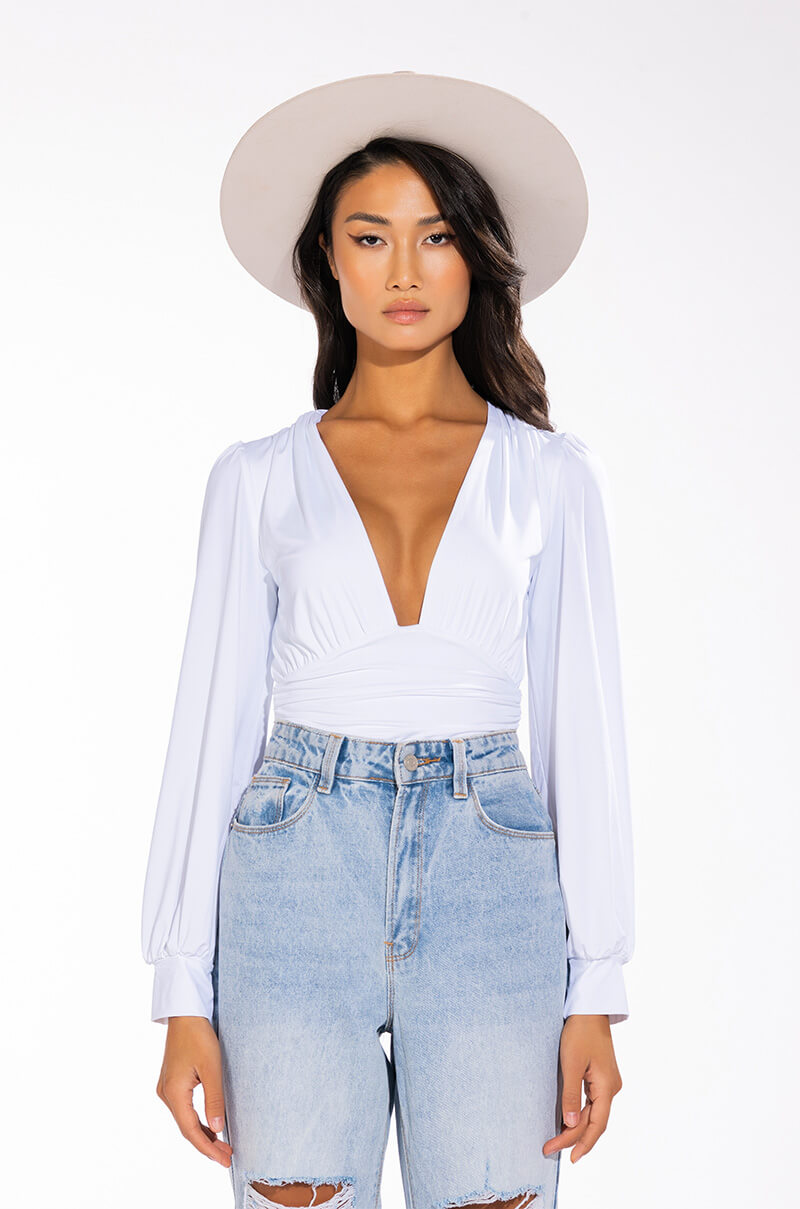 ITS GETTING LATE LONG SLEEVE VNECK CHEEKY BODYSUIT