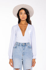 ITS GETTING LATE LONG SLEEVE VNECK CHEEKY BODYSUIT