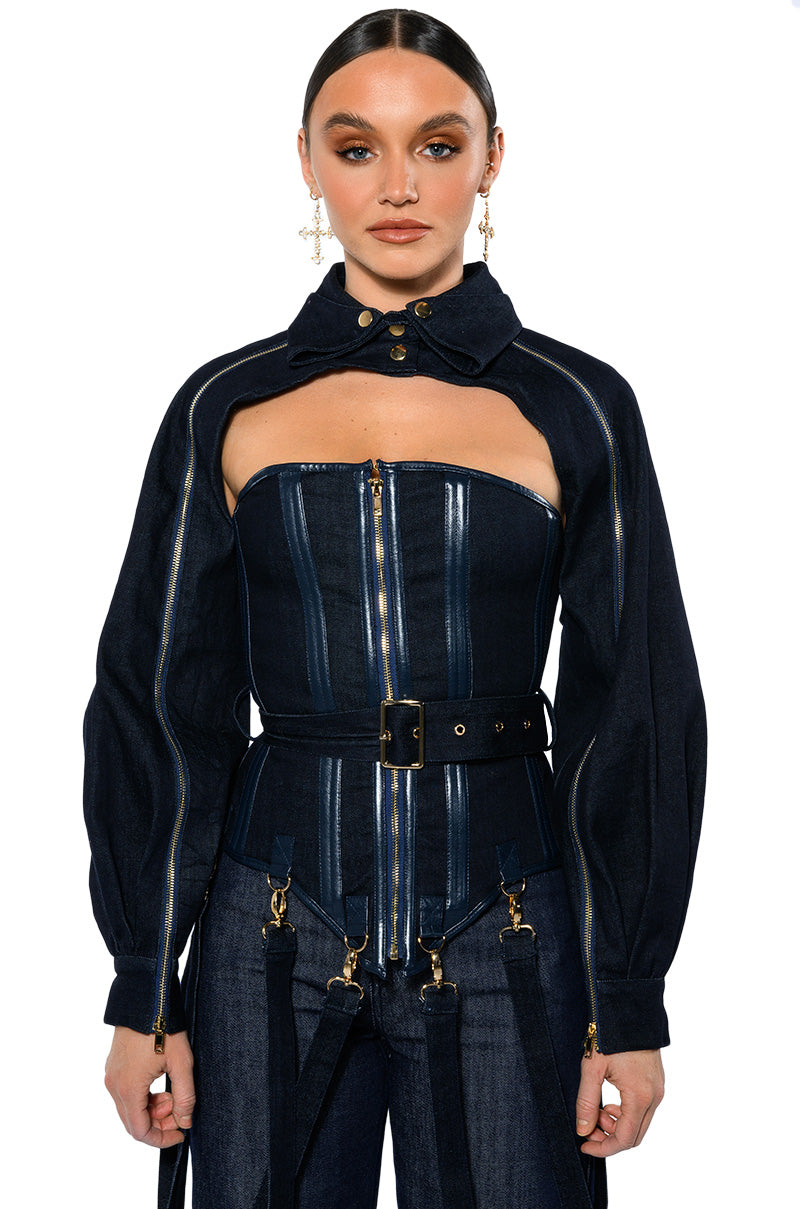 IT'S THE DETAILS FOR ME DENIM CORSET AND CROPPED JACKET