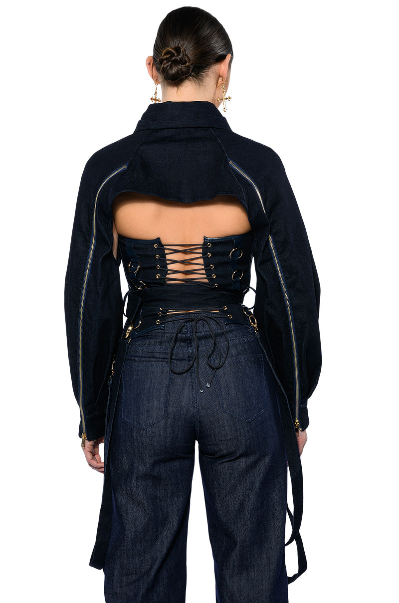 IT'S THE DETAILS FOR ME DENIM CORSET AND CROPPED JACKET
