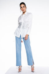 IVY RHINESTONE CORSET BUTTON DOWN BLOUSE