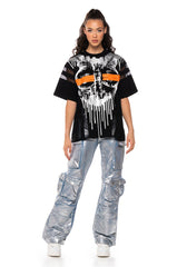 MESH DETAIL GRAPHIC T SHIRT