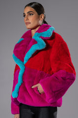 JAYLEY BRAND FAUX FUR COLOR BLOCK JACKET
