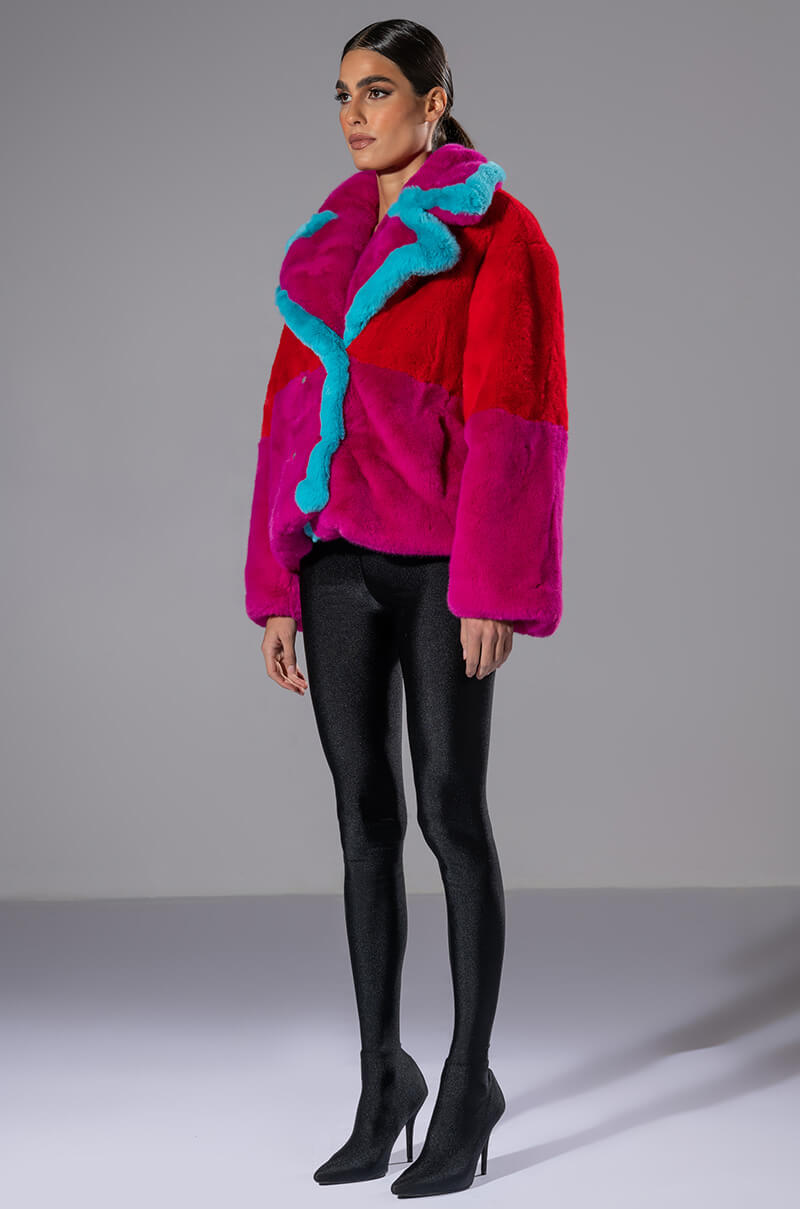 JAYLEY BRAND FAUX FUR COLOR BLOCK JACKET