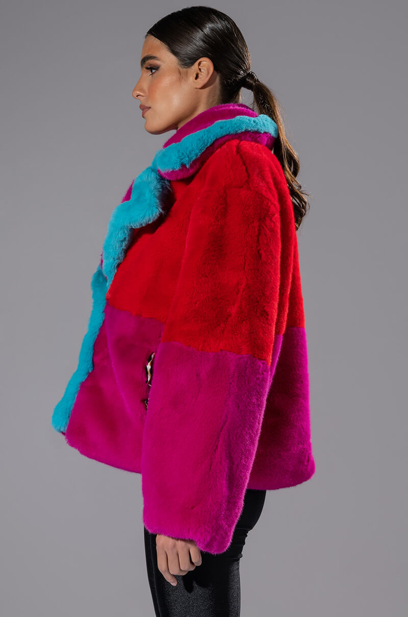 JAYLEY BRAND FAUX FUR COLOR BLOCK JACKET