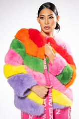 JAYLEY BRAND FAUX FUR RAINBOW JACKET