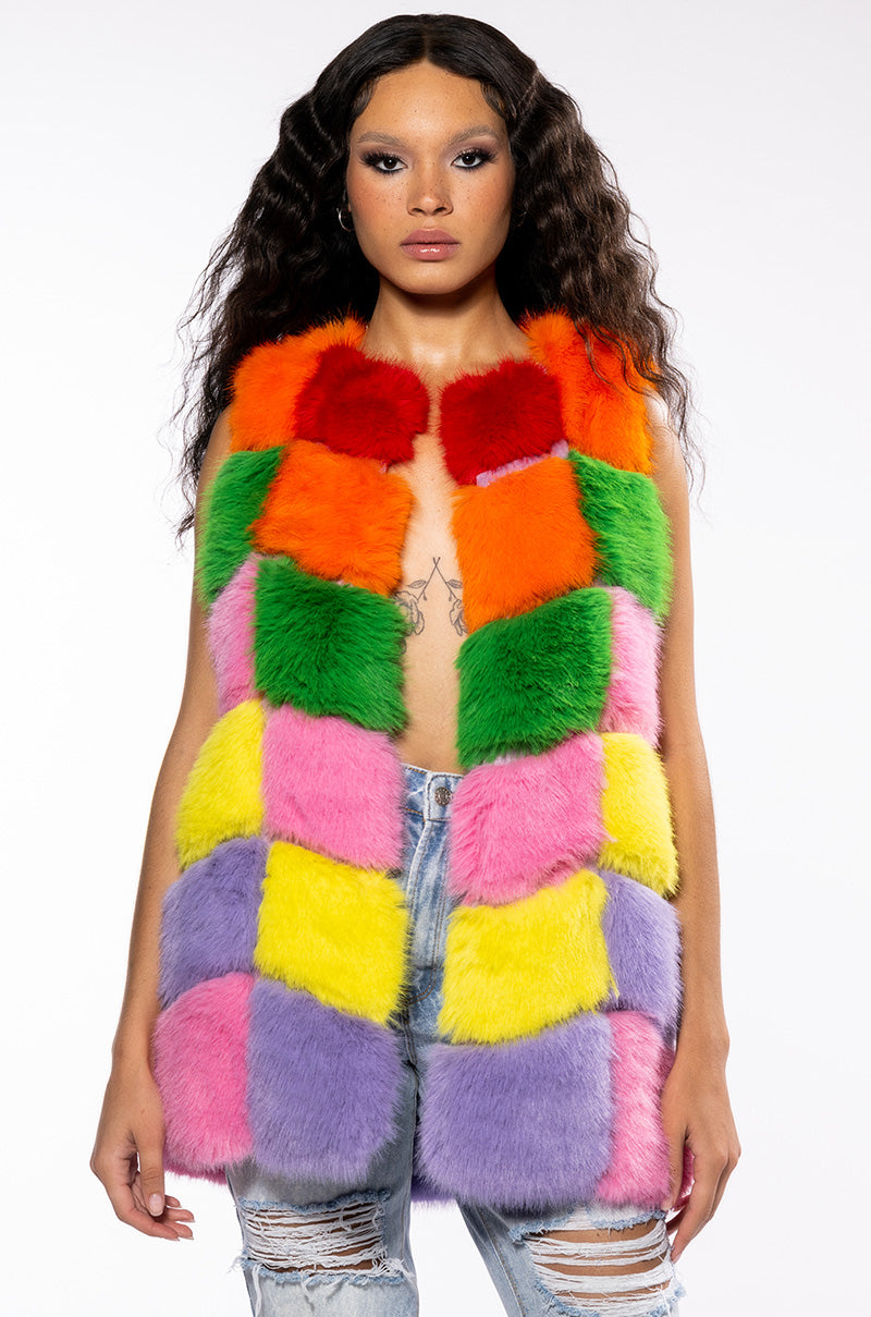 JAYLEY BRAND FAUX FUR RAINBOW VEST