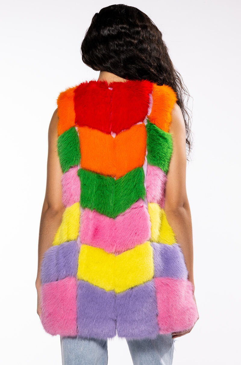 JAYLEY BRAND FAUX FUR RAINBOW VEST