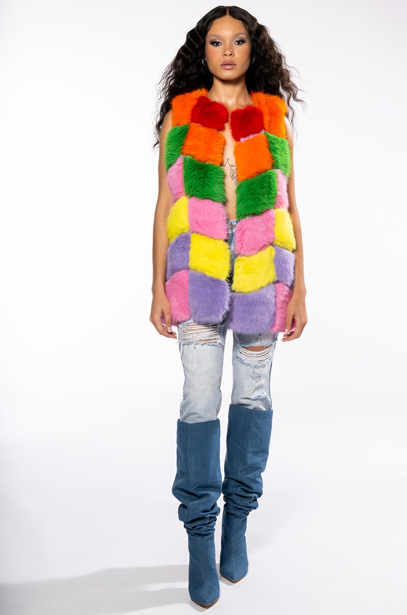 JAYLEY BRAND FAUX FUR RAINBOW VEST