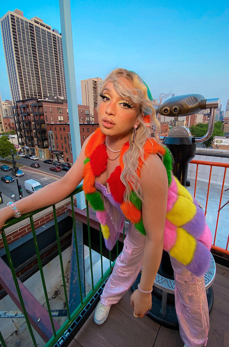 JAYLEY BRAND FAUX FUR RAINBOW VEST
