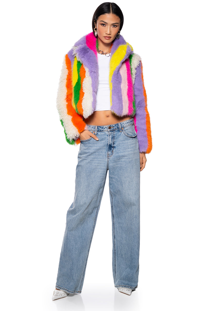 JAYLAY COLLECTION FAUX FUR STRIPE COAT