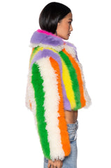 JAYLAY COLLECTION FAUX FUR STRIPE COAT