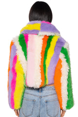 JAYLAY COLLECTION FAUX FUR STRIPE COAT