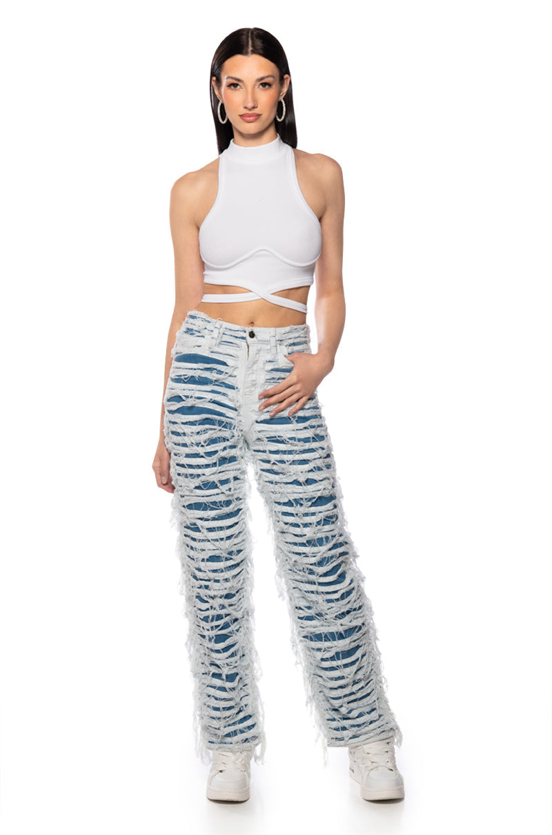 JENNA SHREDDED STRAIGHT LEG JEANS