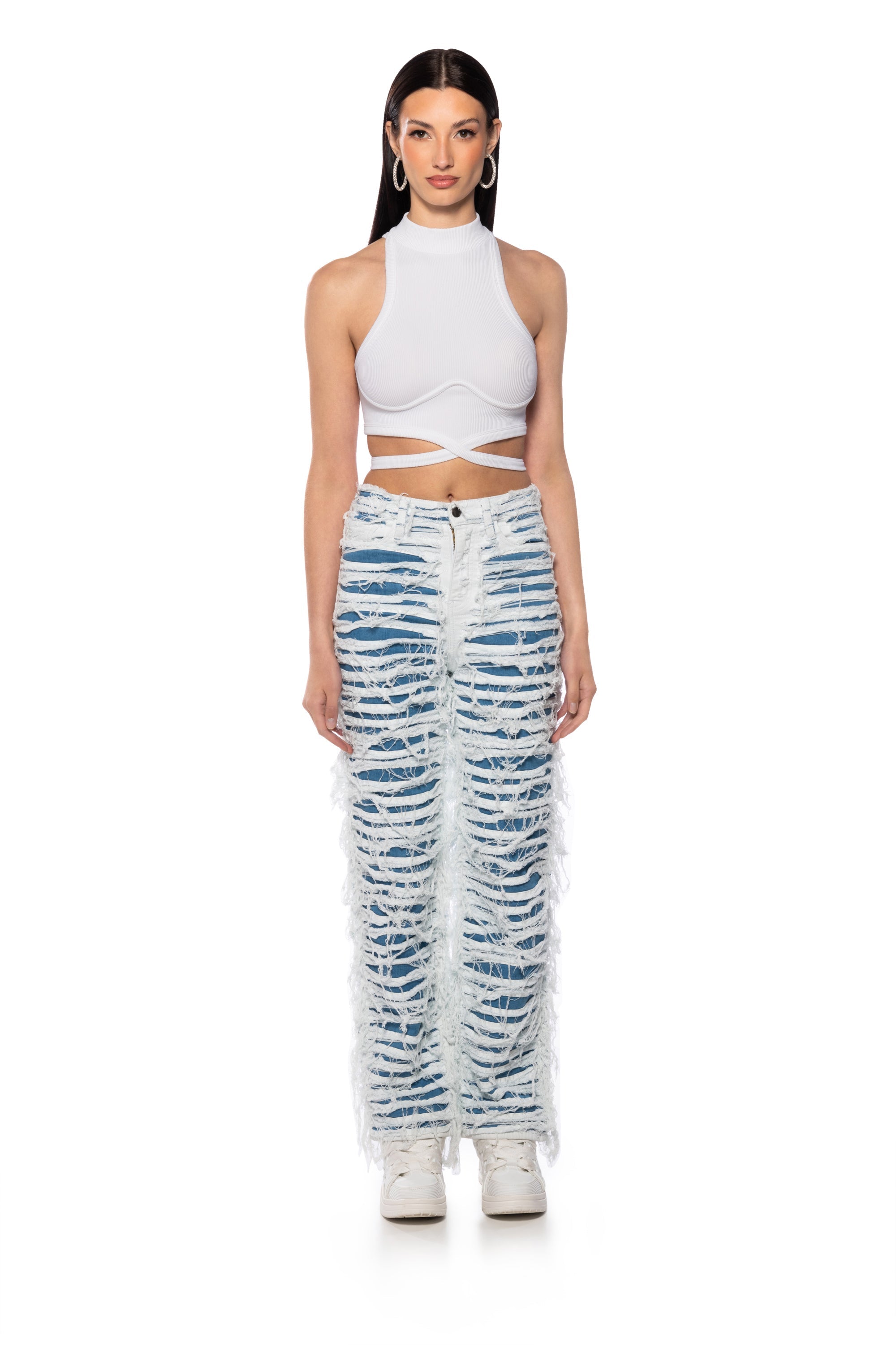 JENNA SHREDDED STRAIGHT LEG JEANS