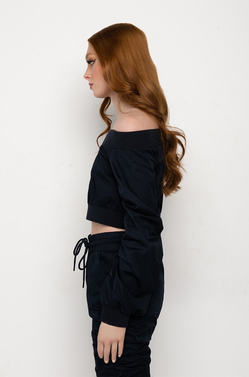 CARINA OFF THE SHOULDER CROP ZIP UP