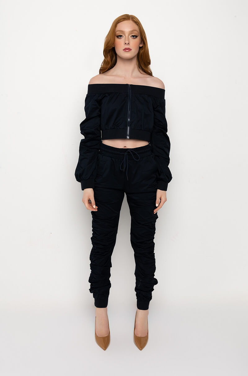 CARINA OFF THE SHOULDER CROP ZIP UP