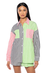 JOSLIN COLOR BLOCKED POPLIN BUTTON DOWN TOP
