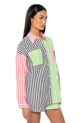 JOSLIN COLOR BLOCKED POPLIN BUTTON DOWN TOP