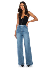 JULIE RAW WAISTBAND WIDE LEG JEAN