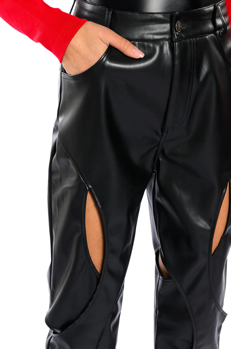 JUMP AROUND RELAXED CUTOUT FAUX LEATHER PANT