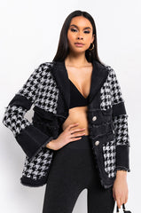 JUST GIMME THE LIGHT HOUNDSTOOTH PUFFER COAT