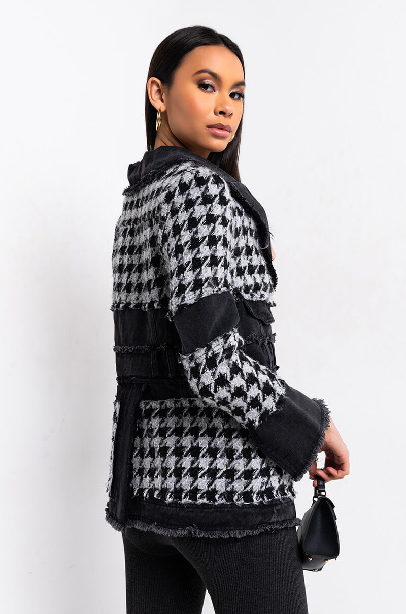 JUST GIMME THE LIGHT HOUNDSTOOTH PUFFER COAT