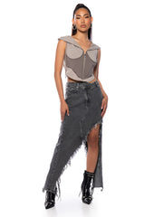 JUST WANNA DANCE HIGH LOW DENIM SKIRT