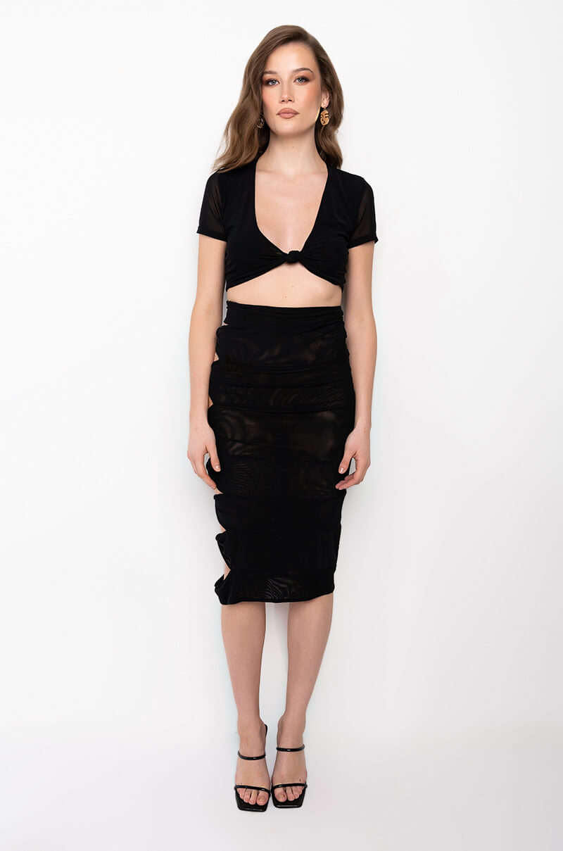 KAILUA KNOTTED MESH CUTOUT MIDI SKIRT