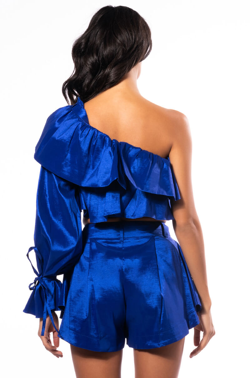 KAMILA ONE SHOULDER STRETCH TAFFETA CROPPED BLOUSE